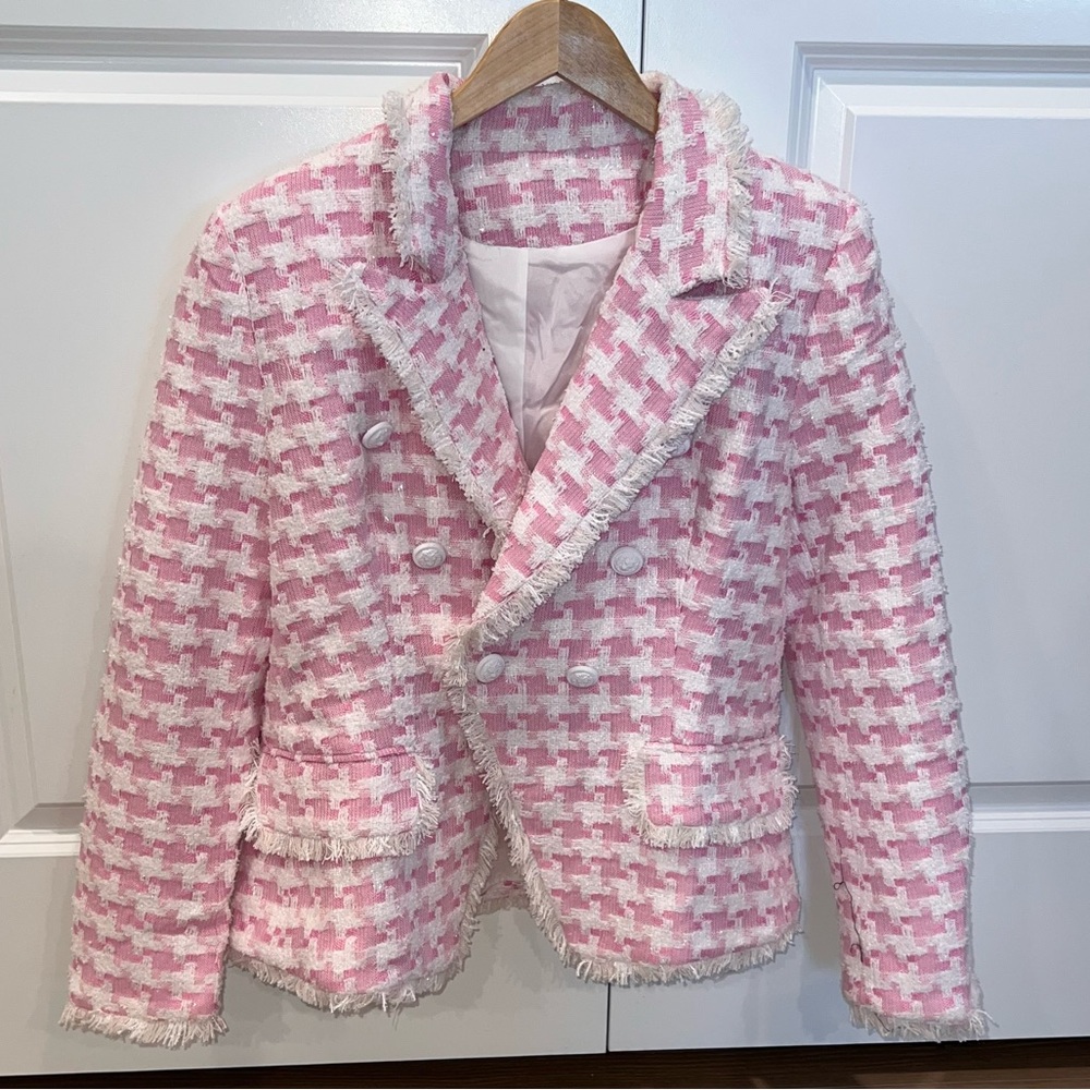 NWOT White and pink tweed jacket